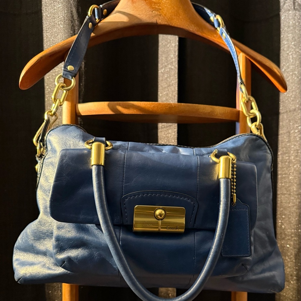 Coach 2010 Kristen Cobalt Blue Double Zip Leather Satchel